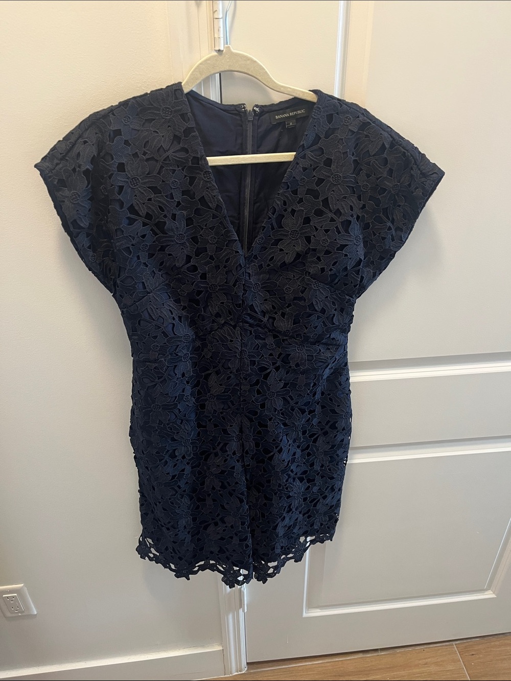 Navy Floral Lace V-Neck Women's dress